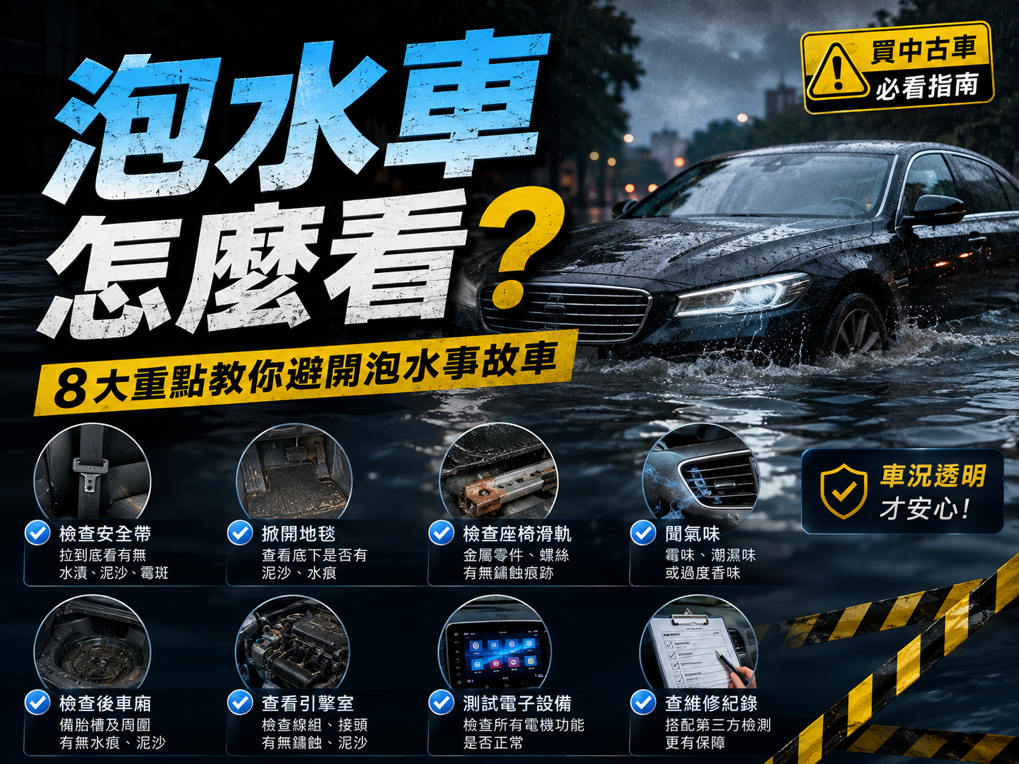 泡水車怎麼看？中古車買前必查 8 大重點，教你避開事故泡水車