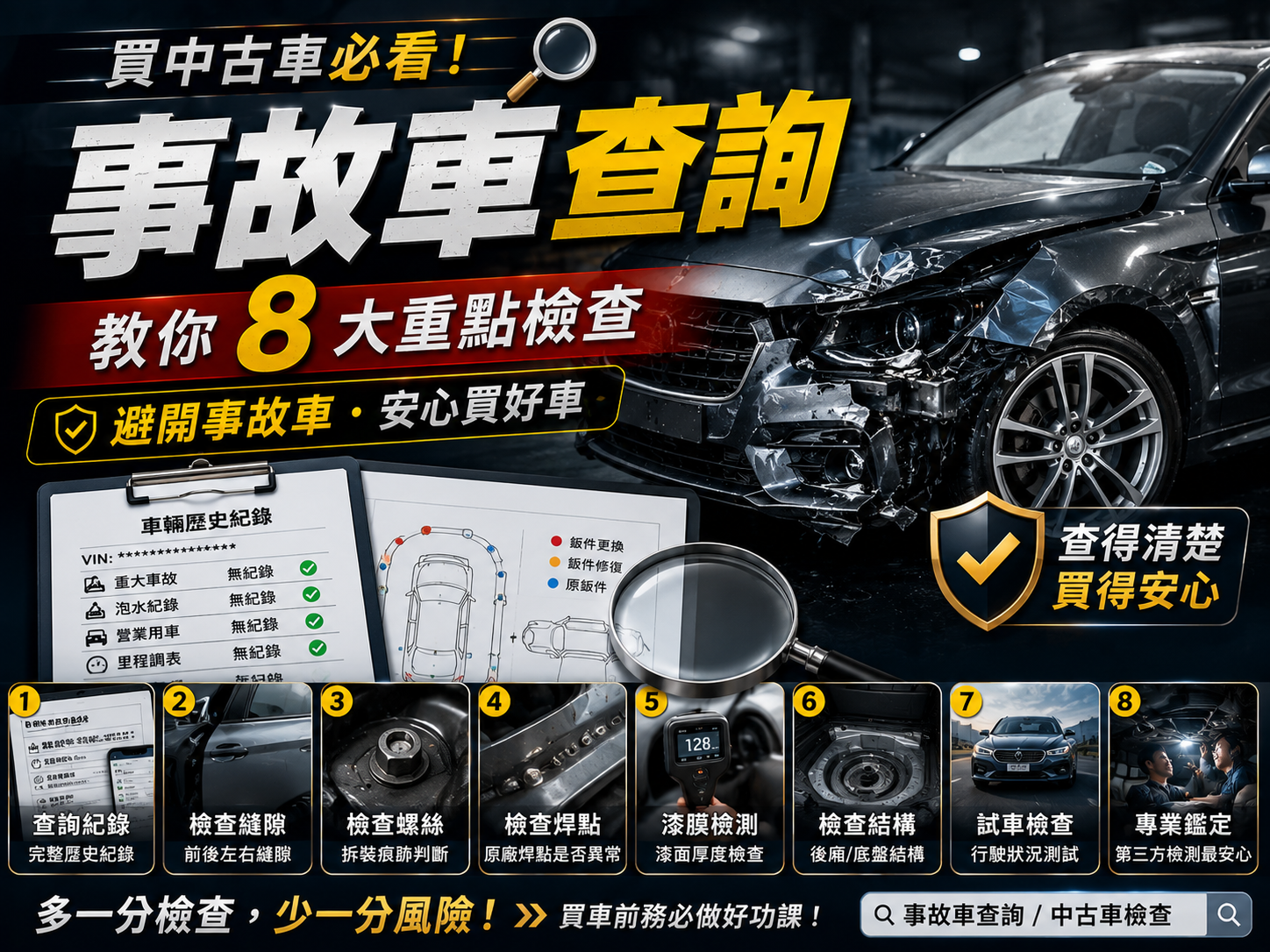 事故車怎麼查？中古車事故紀錄查詢方法＋買車前 8 大檢查重點